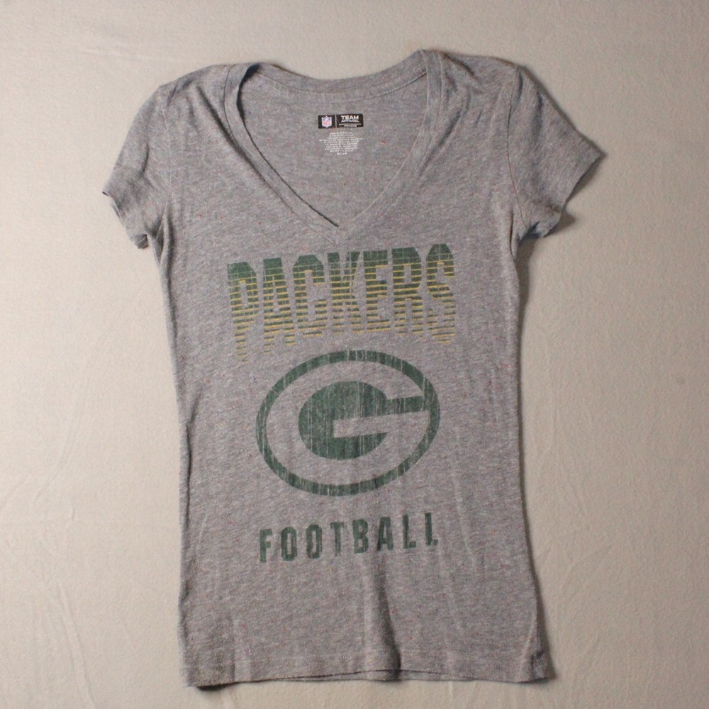Green Bay Packers Womens S V Neck Heather Gray NFL Team Tee Football